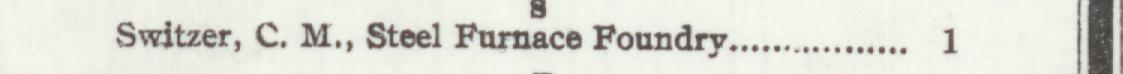 The line reading Switzer, C. M., Steel Furnace Foundry in the 1912 atlas index