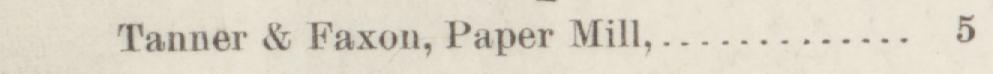 The line reading Tanner & Faxon, Paper Mill in the 1884 atlas index