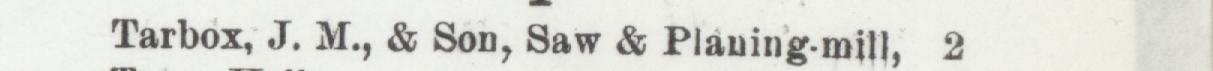 The line reading Tarbox, J. M., & Son, Saw & Plauing-mill in the 1901 atlas index