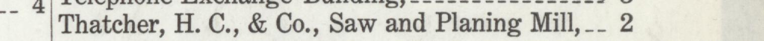 The line reading Thatcher, H. C., & Co., Saw and Planing Mill in the 1915 atlas index