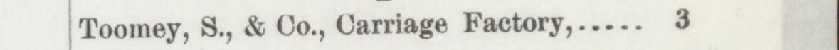 The line reading Toomey, S., & Co., Carriage Factory in the 1893 atlas index