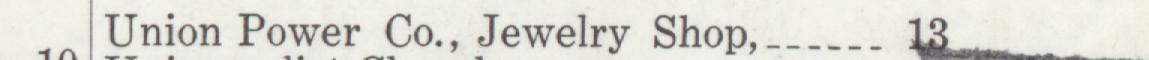 The line reading Union Power Co., Jewelry Shop in the 1911 atlas index
