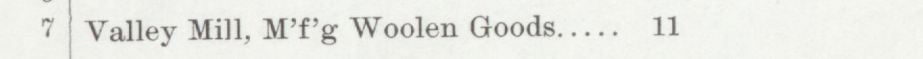 The index line reading Valley Mill, Mf'g Woolen Goods in the 1901 atlas