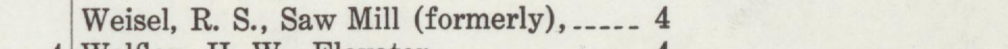 The index line reading Weisel, R. S., Saw Mill (formerly) in the 1916 atlas