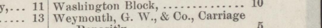 The line reading Weymouth, G. W., & Co., Carriage in the 1887 atlas index