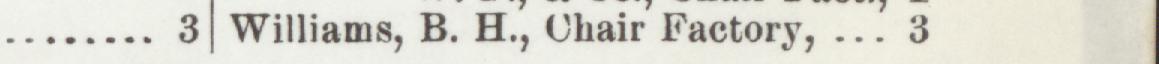 The line reading Williams, B. H., Chair Factory, 3 in the 1904 atlas index