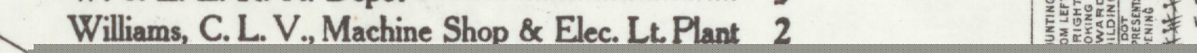 The line reading Williams, C.L.V.,Machine Shop & Elec. Lt. Plant in the 1912 atlas index