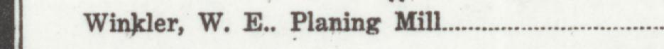 The line reading Winkler, W. E. Planing Mill in the 1926 atlas index
