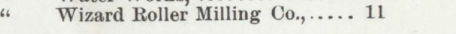 The line reading Wizard Roller Milling Co in the 1899 atlas index
