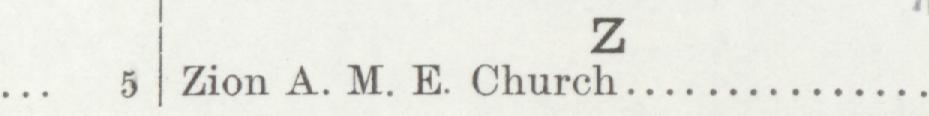 The line reading Zion A. M. E. Church in the 1901 atlas index