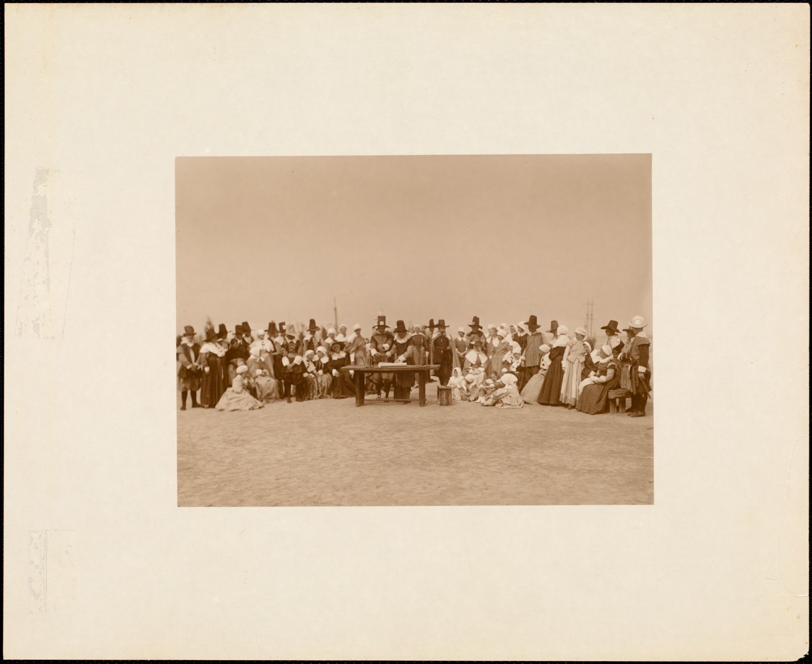 Plymouth Tercentenary Pageant, Panoramic Tableau of the Mayflower Compact Ceremony, 1620, Plymouth Public Library - undated