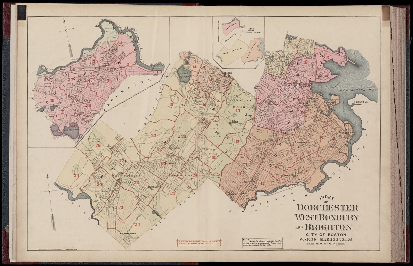 Atlas of Dorchester, West Roxbury and Brighton, city of Boston index map, Boston Public Library - undated