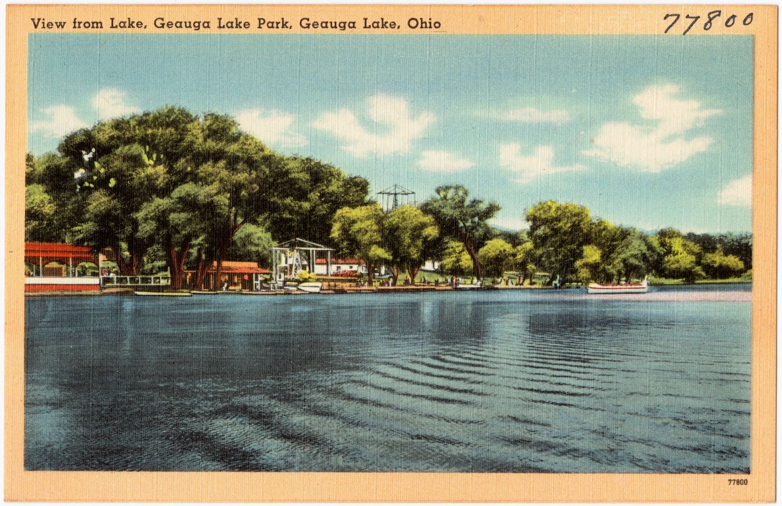 View from lake, Geauga Lake Park, Geauga Lake, Ohio, Boston Public Library - undated