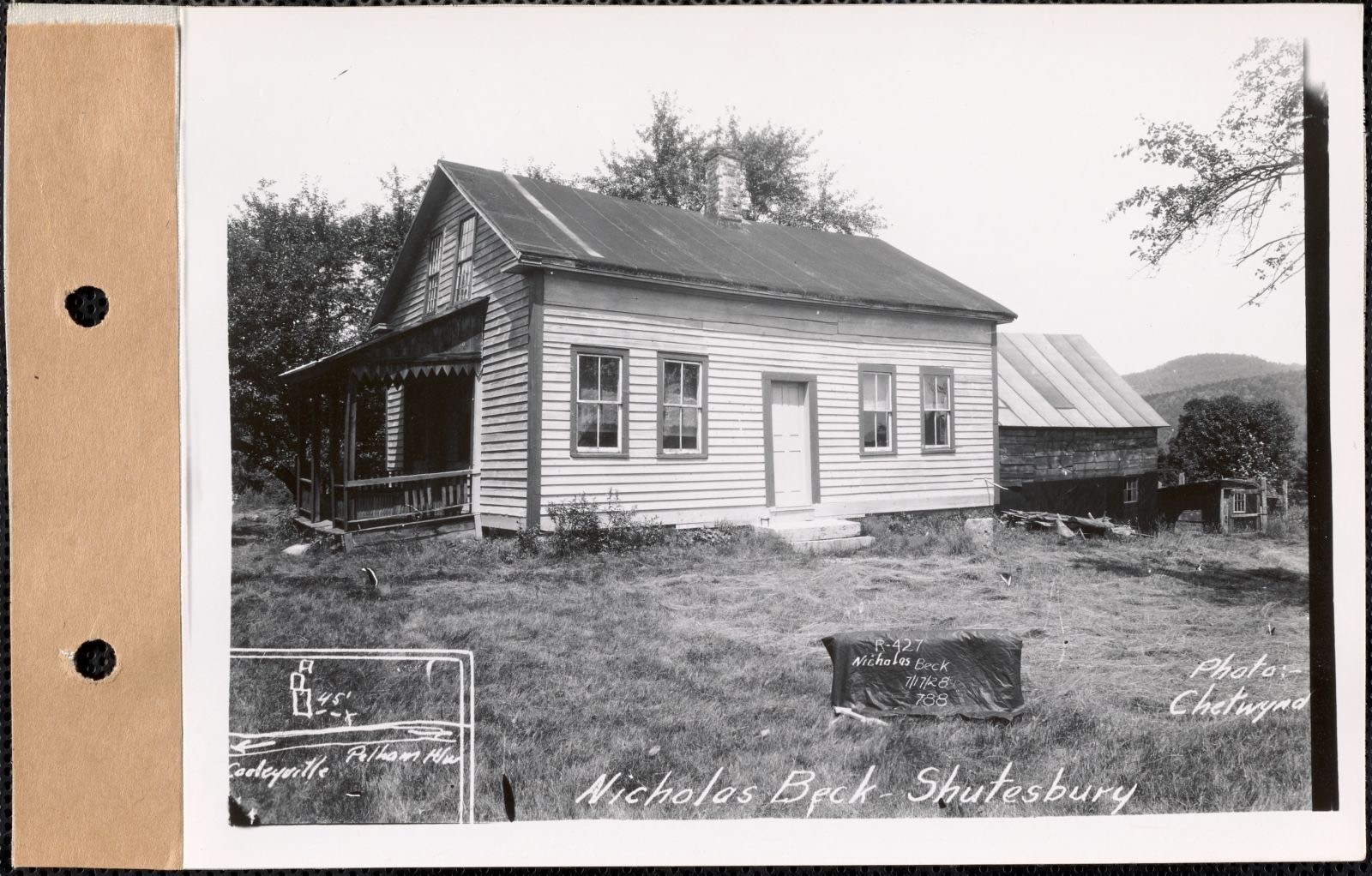 Nicholas Beck, house, etc., Shutesbury, Mass., July 17, 1928 Parcel no. 427-9, Nicholas Beck, Massachusetts Archives - undated