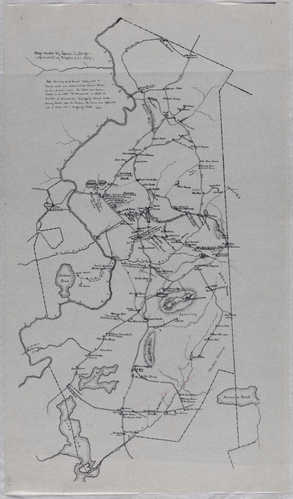 Map made by James S. Draper representing Wayland in 1775, Wayland Free Public Library - undated
