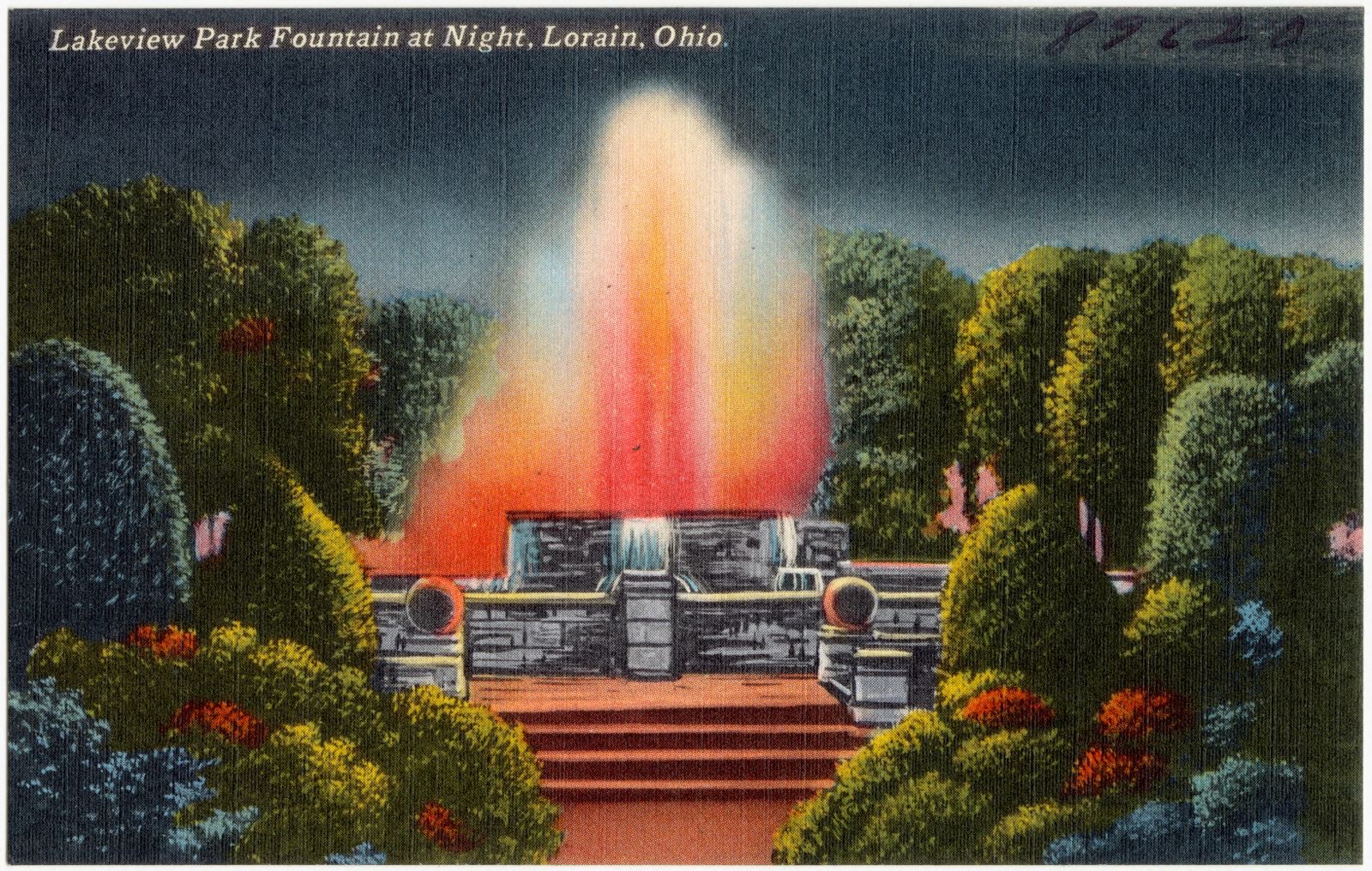 Lakeview Park fountain at night, Lorain, Ohio, Boston Public Library - undated