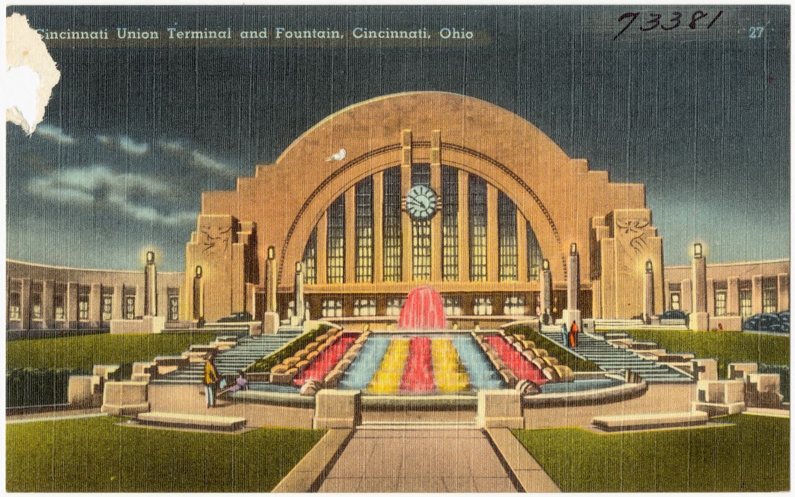 Cincinnati Union Terminal and fountain, Cincinnati, Ohio, Boston Public Library - undated
