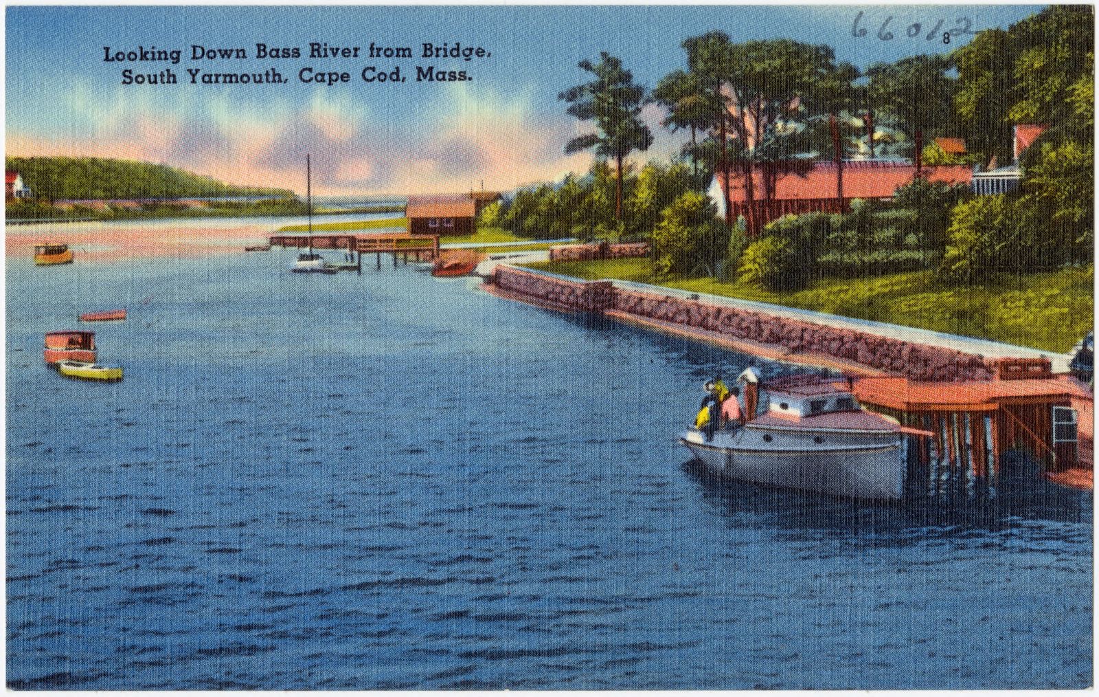 Looking down Bass River from bridge, South Yarmouth, Cape Cod, Mass., Boston Public Library - undated