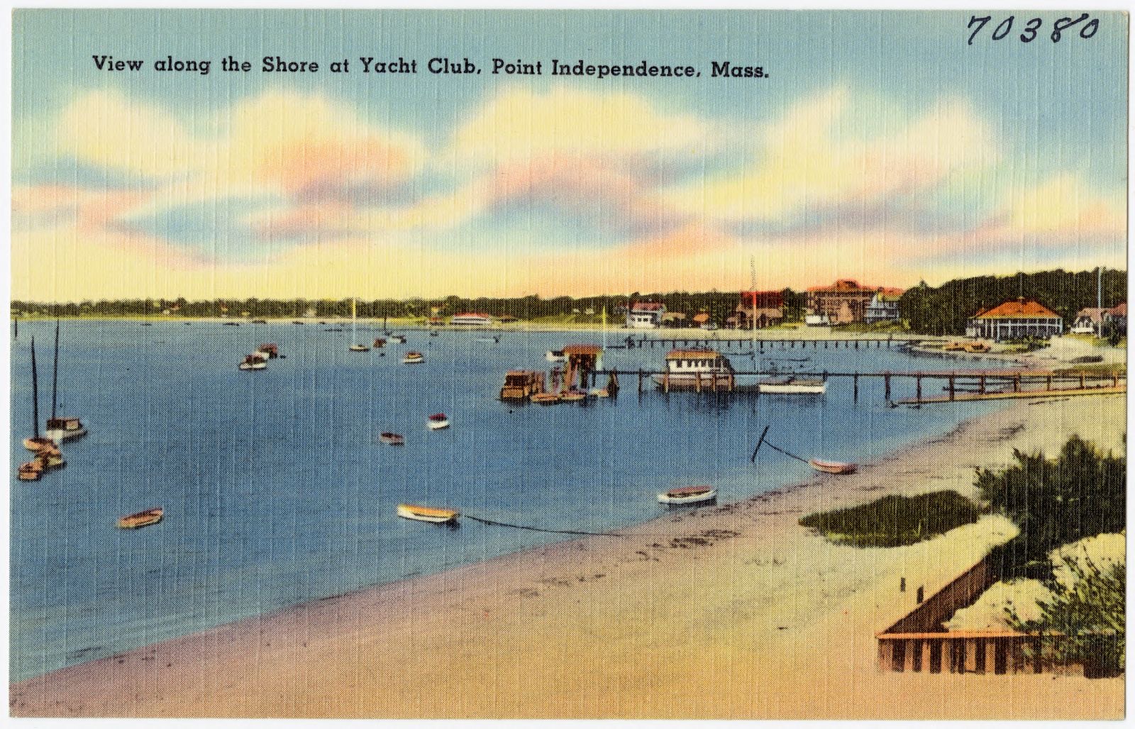 View along the shore at Yacht Club, Point Independence, Mass., Boston Public Library - undated