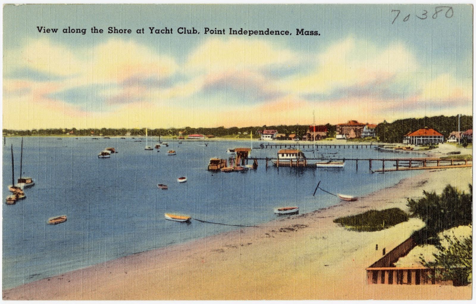 View along the shore at Yacht Club, Point Independence, Mass., Boston Public Library - undated