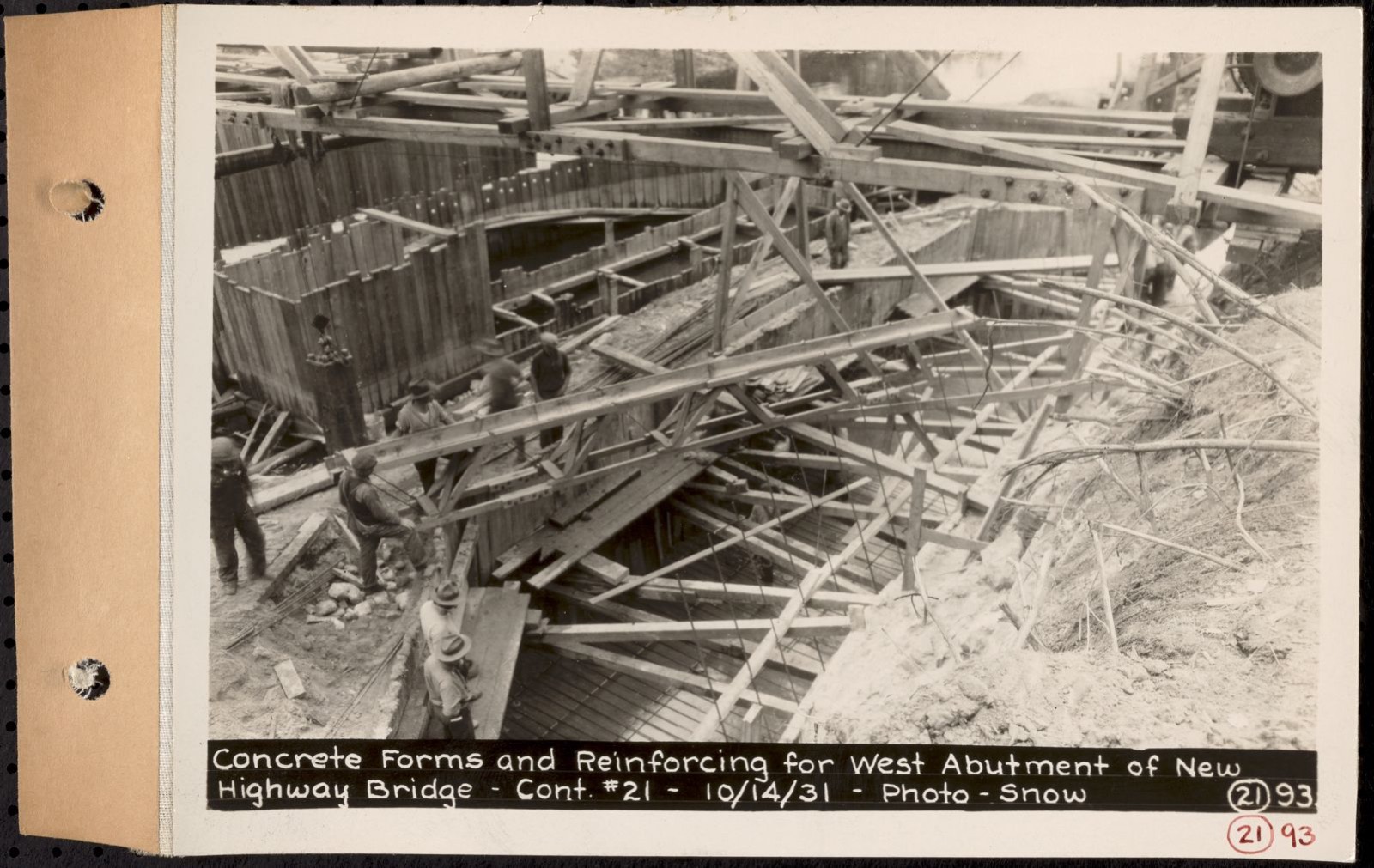 Contract No. 21, Portion of Ware-Belchertown Highway, Ware and Belchertown, concrete forms and reinforcing for West abutment of new highway bridge, Ware and Belchertown, Mass., Oct. 14, 1931, Massachusetts Archives - undated