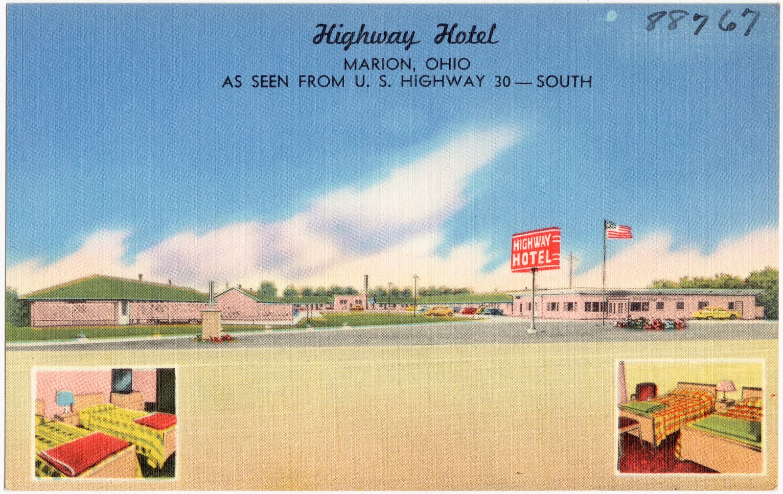 Highway Hotel, Marion, Ohio, as seen from U.S. Highway 30 -- south, Boston Public Library - undated