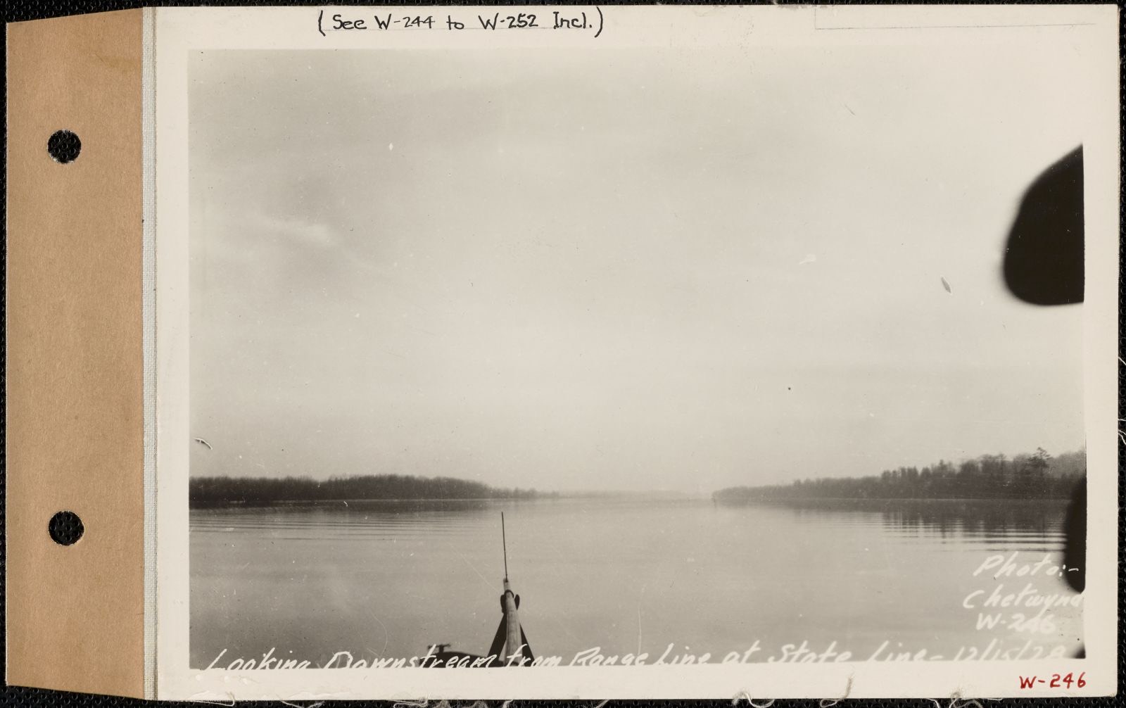 Looking downstream from range line at State Line, Conn., Mass., Dec. 15, 1928 Connecticut River, Massachusetts Archives - undated