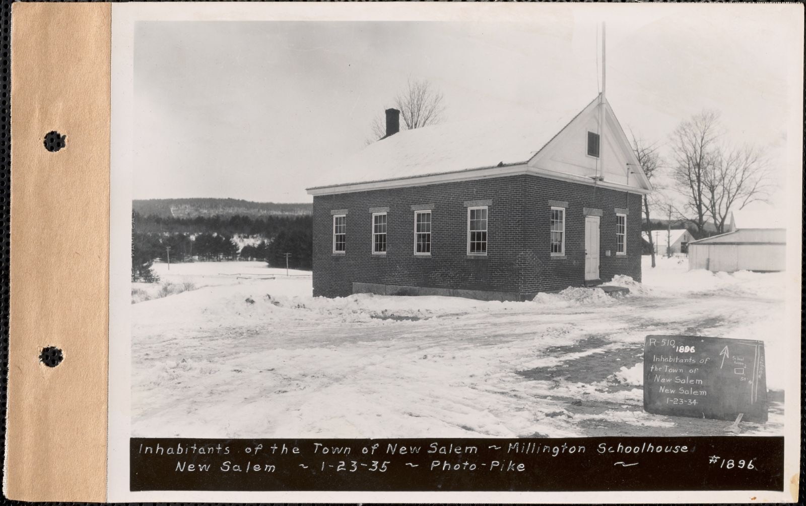 Inhabitants of the Town of New Salem, Millington School House, New Salem, Mass., Jan. 23, 1935 Parcel no. 510-19, Massachusetts Archives - undated