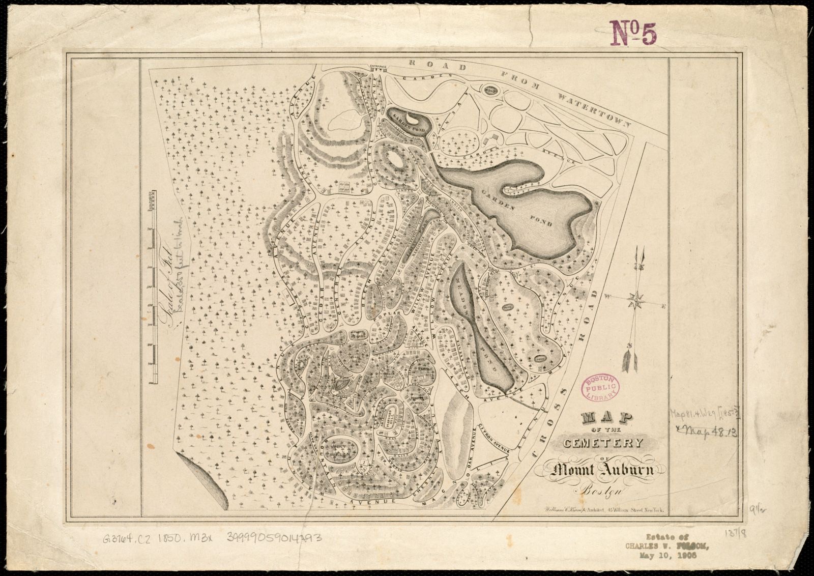 Map of the cemetery of Mount Auburn, Boston, Boston Public Library - undated