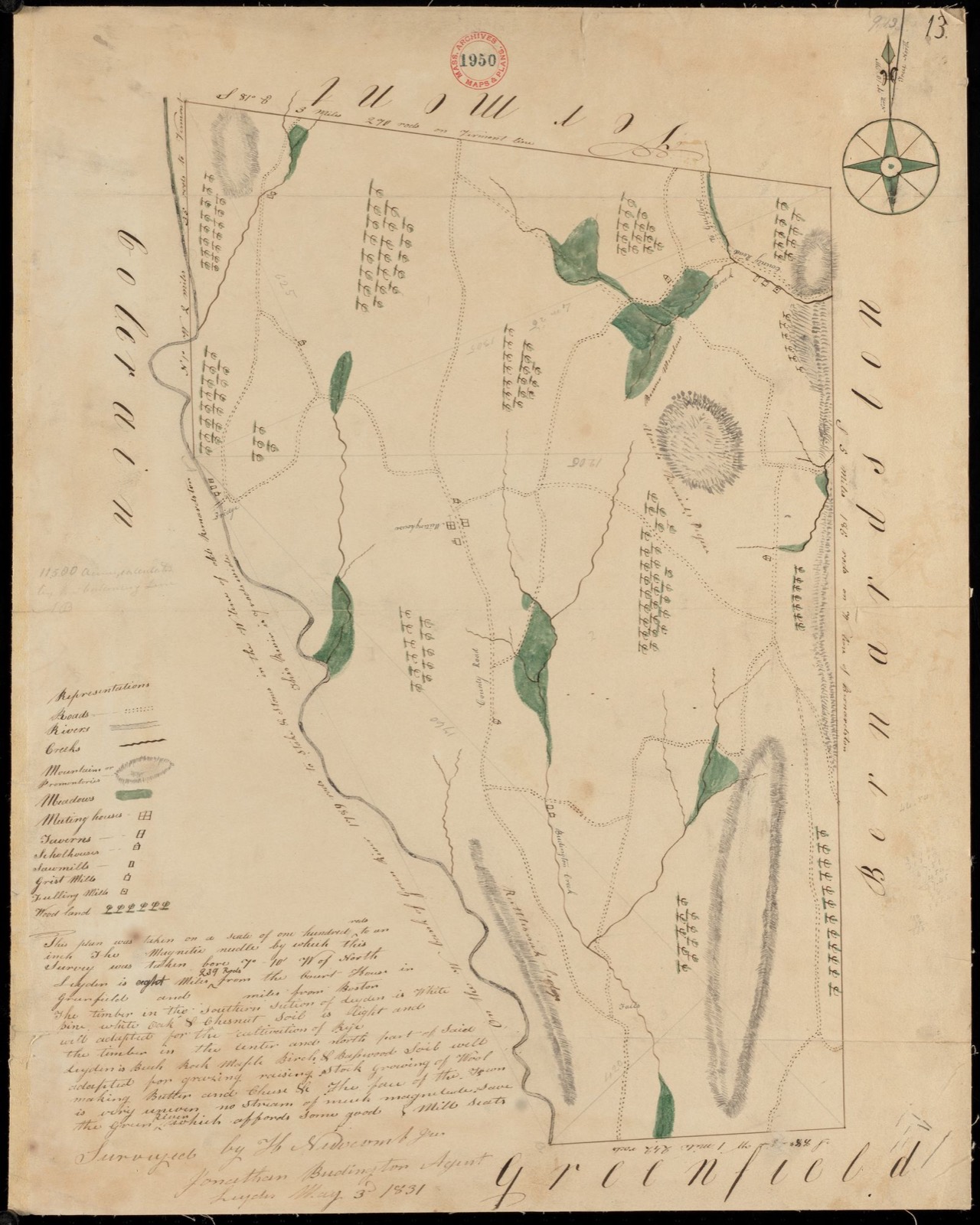 Plan of Leyden made by H. Newcomb Jr, dated May 3, 1831, Massachusetts Archives - undated