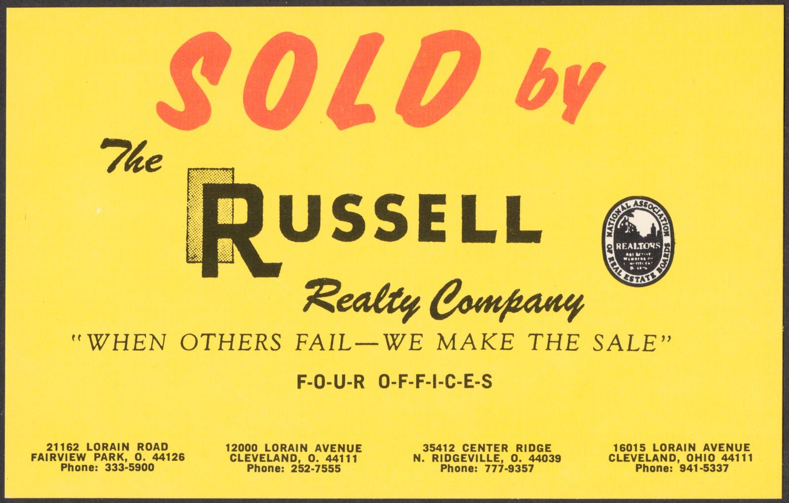 Sold by the Russell Realty Company. "When others fail - we make the sale", Boston Public Library - undated