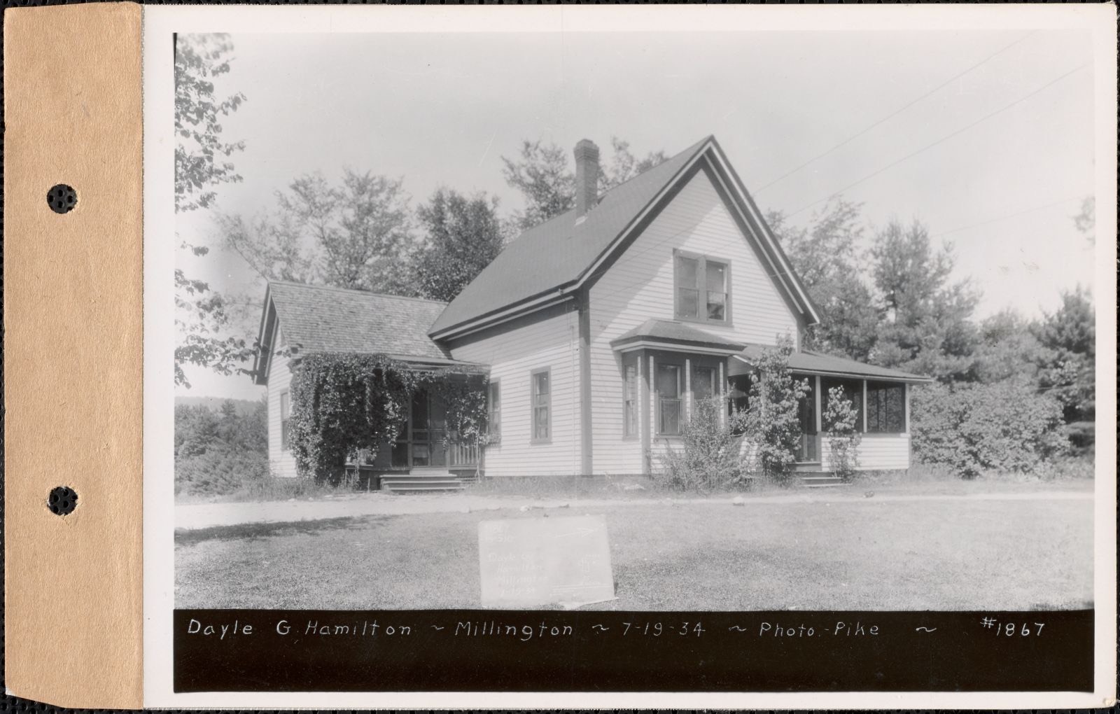 Dayle G. Hamilton, house, Millington, New Salem, Mass., July 19, 1934 Parcel no. 510-8, Dayle G. Hamilton, Massachusetts Archives - undated