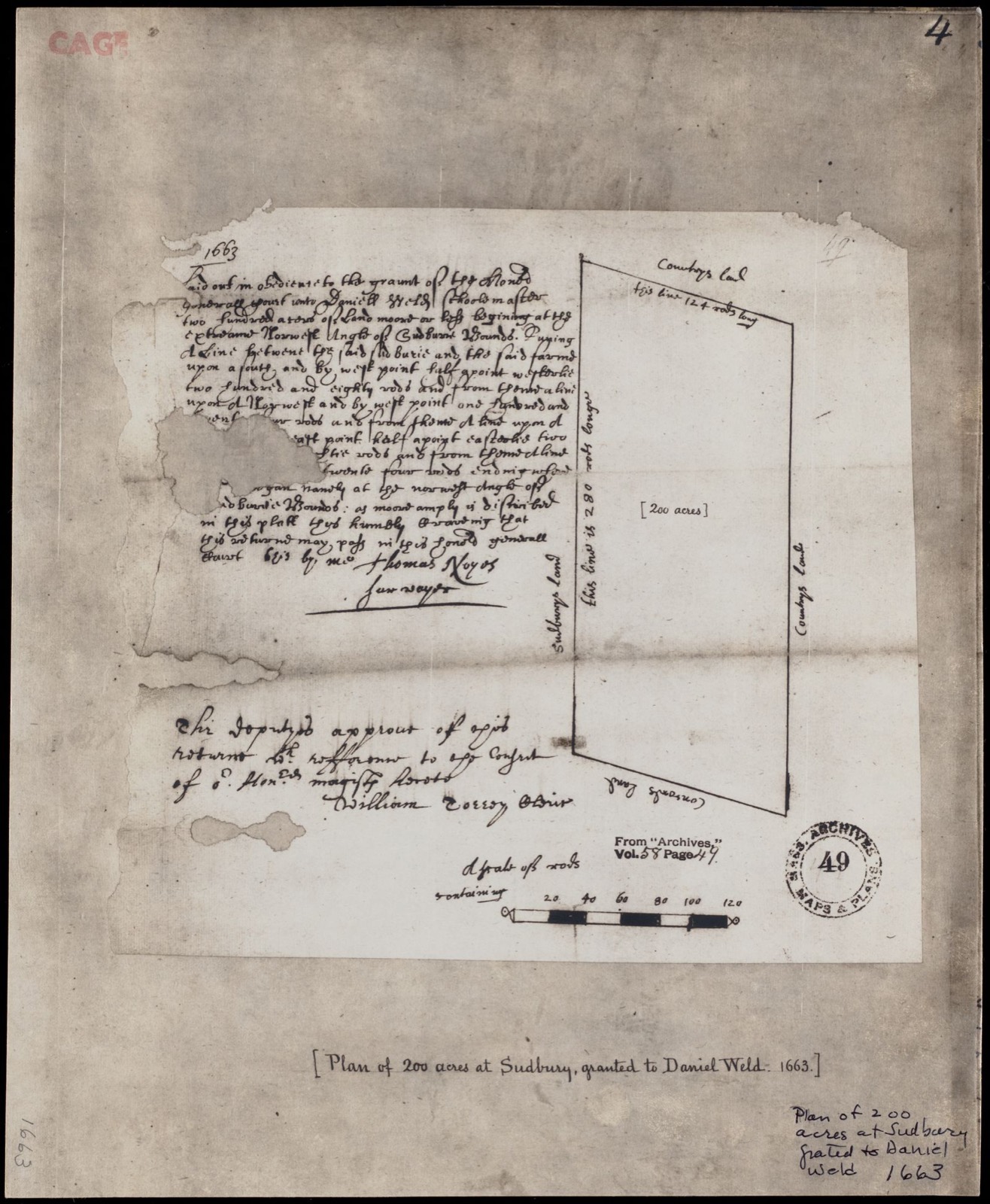 Plan of 200 acres at Sudbury, granted to Daniel Weld, Wayland Free Public Library - undated