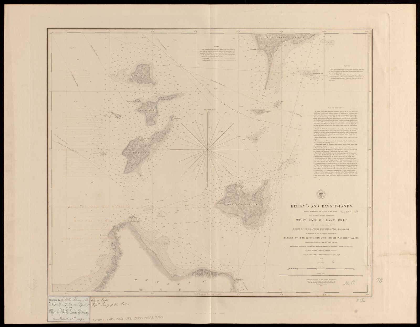 Kelley's and Bass Islands showing the harbors of refuge in their vicinity being an extract from the survey of the west end of Lake Erie made under the direction of the Bureau of Topographical Engineers, War Department in obedience to acts of Congress requiring the survey of the northern and northwestern lakes, Boston Public Library - undated