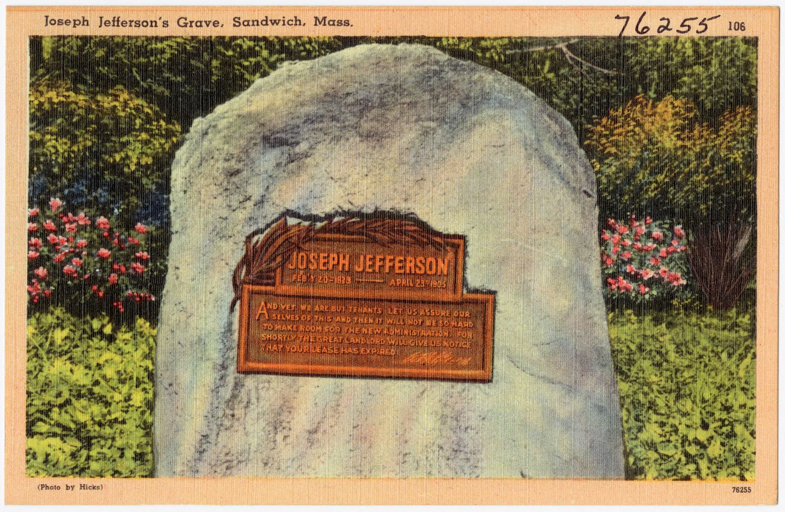 Joseph Jefferson's Grave, Sandwich, Mass., Boston Public Library - undated
