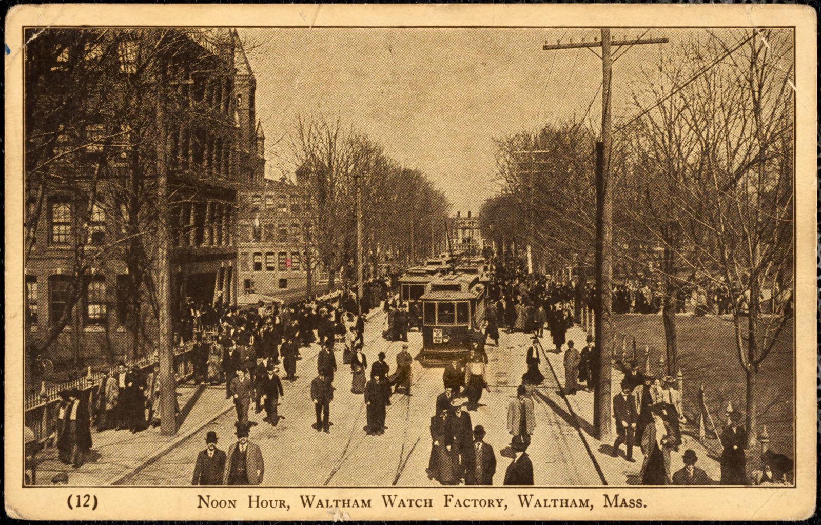 Noon hour, Waltham Watch Factory, Waltham, Mass., Waltham Public Library - undated