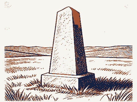 Decorative drawing: a stone memorial obelisk on a green. Not a photograph of this place.