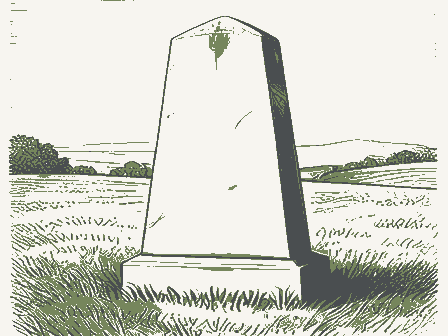 Decorative drawing: a stone memorial obelisk on a green. Not a photograph of this place.