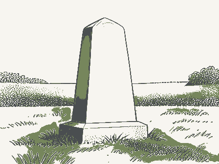 Decorative drawing: a stone memorial obelisk on a green. Not a photograph of this place.