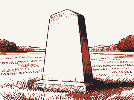 Decorative drawing: a stone memorial obelisk on a green. Not a photograph of this place.