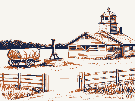 Decorative drawing: open farmland. Not a photograph of this place.