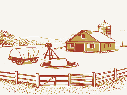 Decorative drawing: open farmland. Not a photograph of this place.