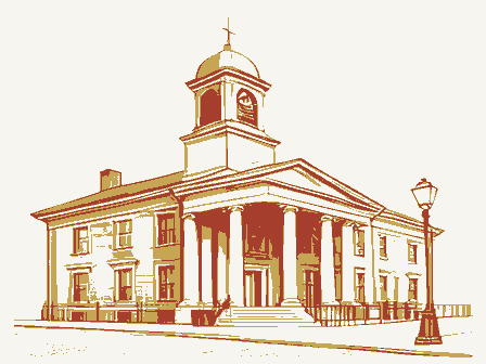 Decorative drawing: a nineteenth-century public building. Not a photograph of this place.