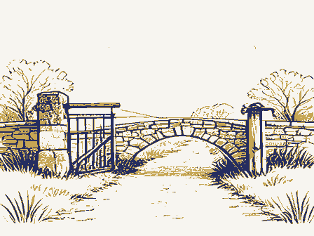 Decorative drawing: a country lane. Not a photograph of this place.