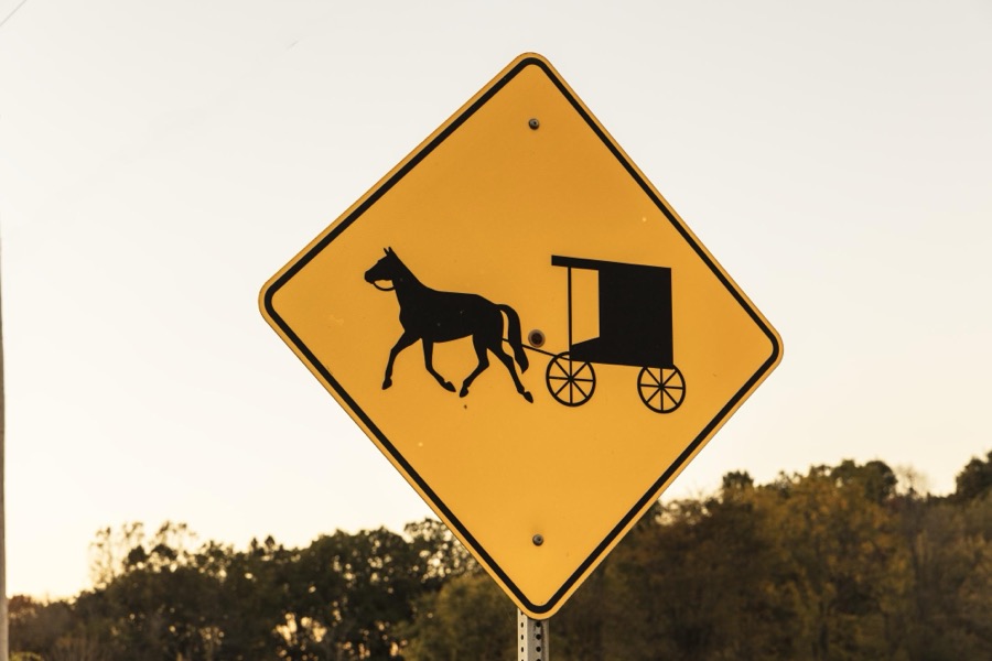 A "buggy warning" site is a familiar sight in Morrow County, Ohio, near Chesterville