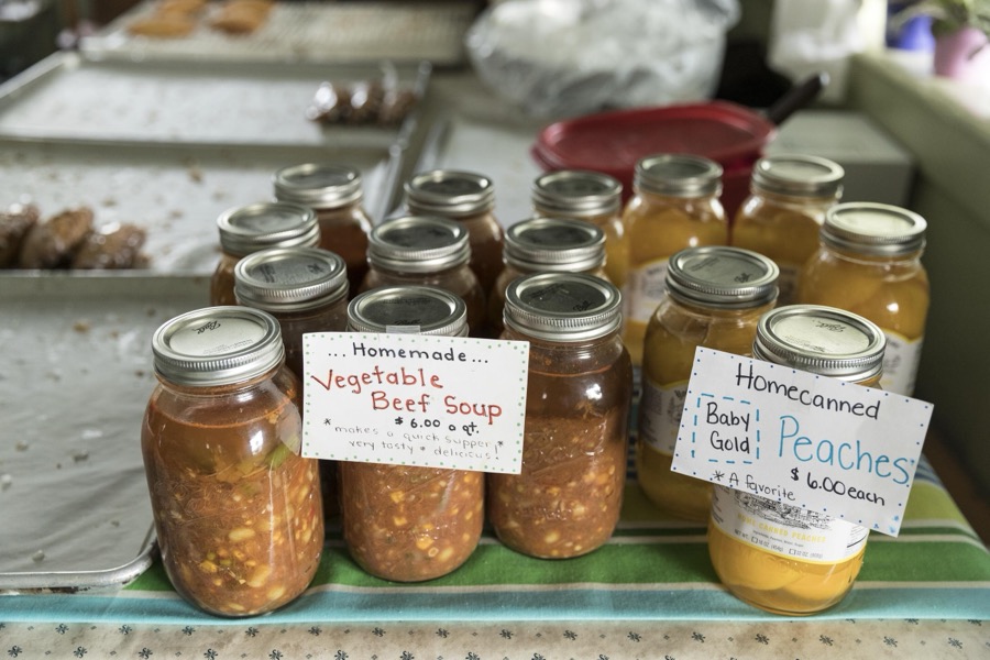 Assortment of jellies, jams, and soups inside the farmhouse at Yoder's Amish Home, an authentic Amish farm that began accepting visitors in 1983 near Walnut Creek in central Ohio, along the "Amish Country Byway"