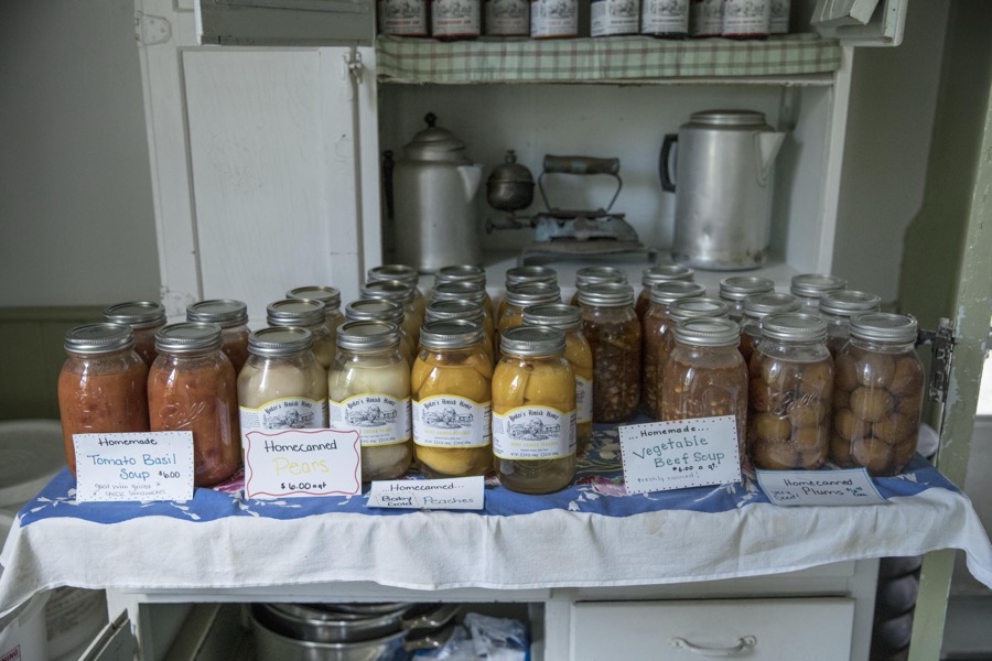 Assortment of jellies, jams, and soups inside the farmhouse at Yoder's Amish Home, an authentic Amish farm that began accepting visitors in 1983 near Walnut Creek in central Ohio, along the "Amish Country Byway"