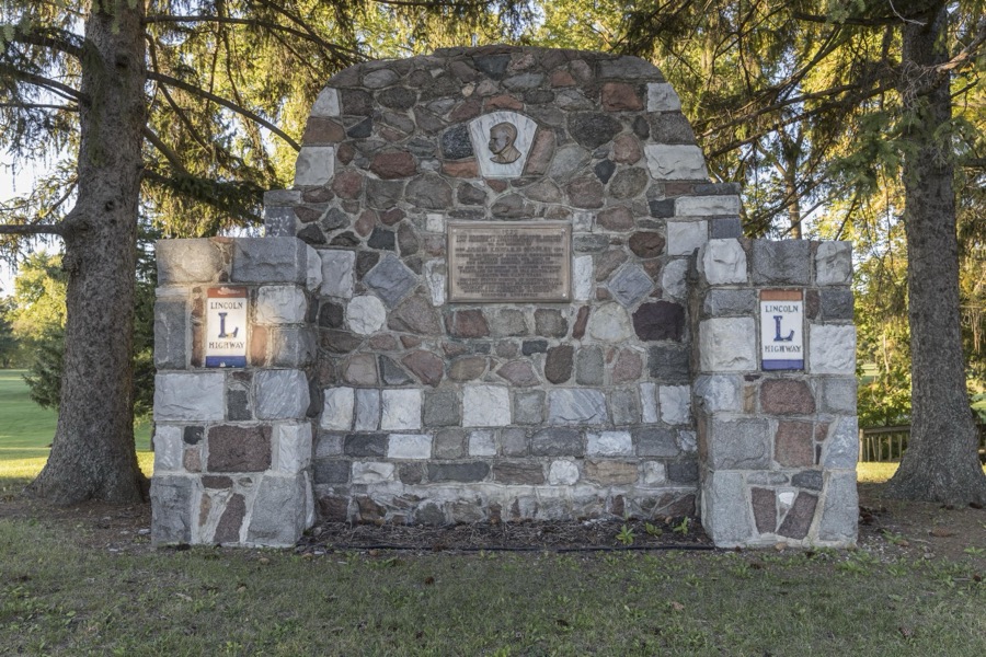 The Hopley Monument in Bucyrus, a small city in central Ohio that lies along the historic, originally two-lane, highway  that was the first U.S. roadway, numbered U.S. 30 in much of its route, to cross the entire United States in the 1930s
