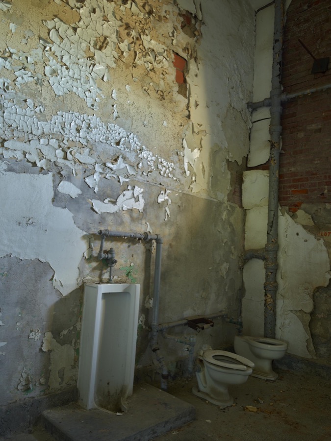 Urinal and toilets at the old Ohio State Reformatory, built in stages between 1886 and 1910 in Mansfield, Ohio