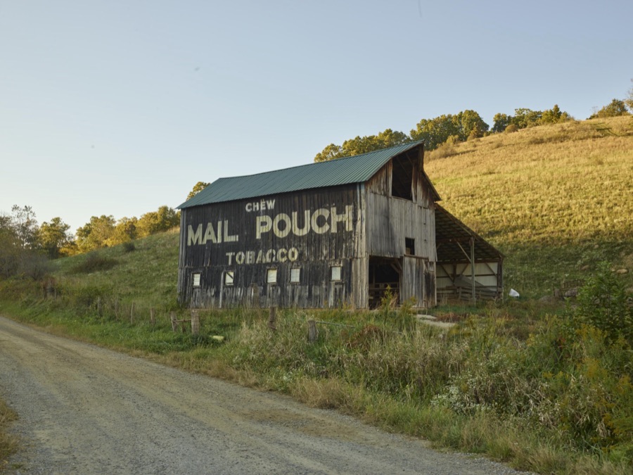 A "Mail Pouch Barn" in Stark County, Ohio, near Brewster, featuring one of the hundreds of painted advertisements for the chewing tobacco that appeared throughout the American South and Midwest in the late-18th and early-20th centuries